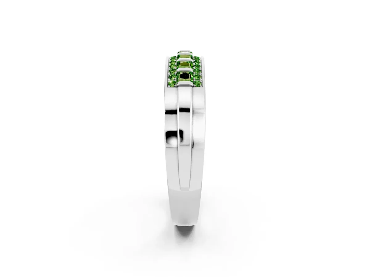 Bar-Set Princess Cut Peridot Pavé Band Silver