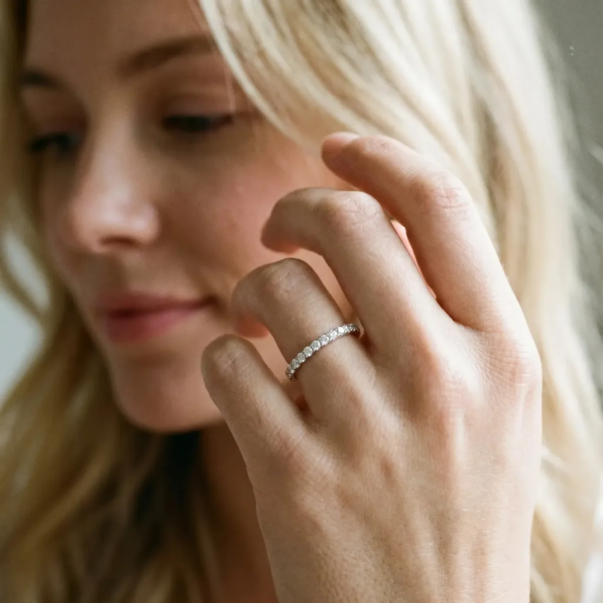 Round Cut Diamond Pavé Eternity Band with Micro Prong Setting Silver