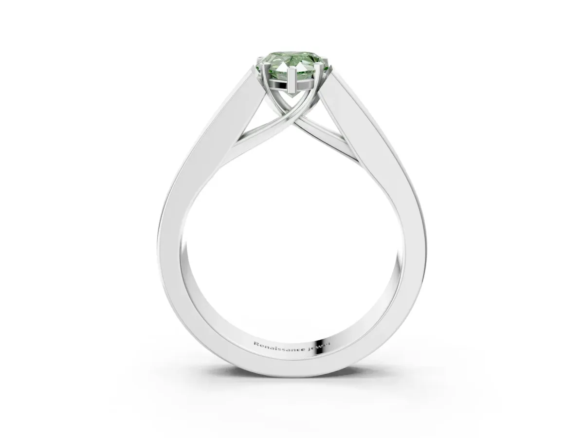 Fancy Green Pear Cut Cut Channel Set Solitaire Ring with Four-Prong Setting Silver