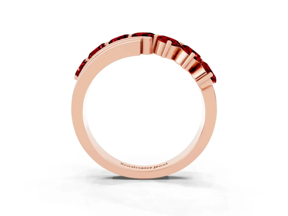 Round Ruby Wave Band with Channel and Shared Prong Setting Rose gold