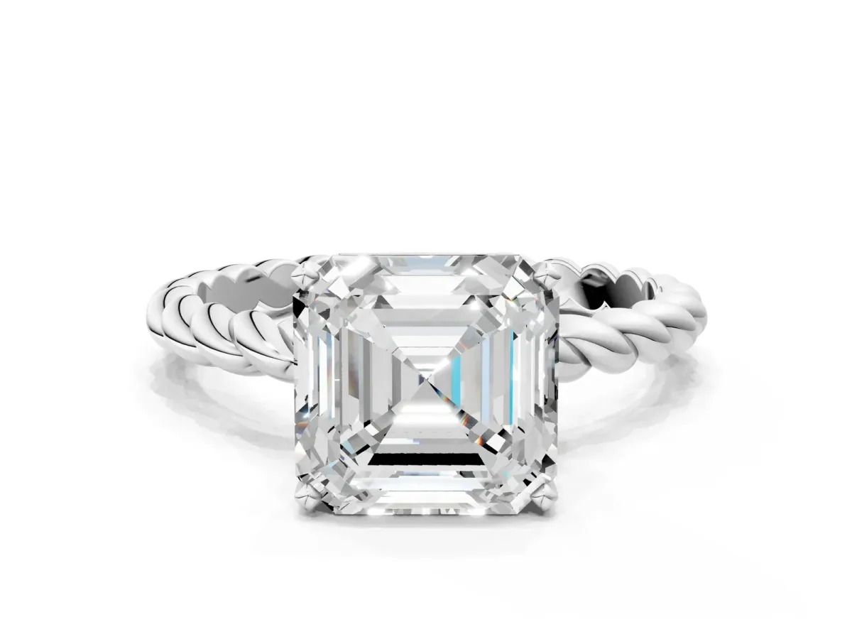 Asscher Cut Cut Solitaire Twisted Band with Four-Prong Setting Platinum