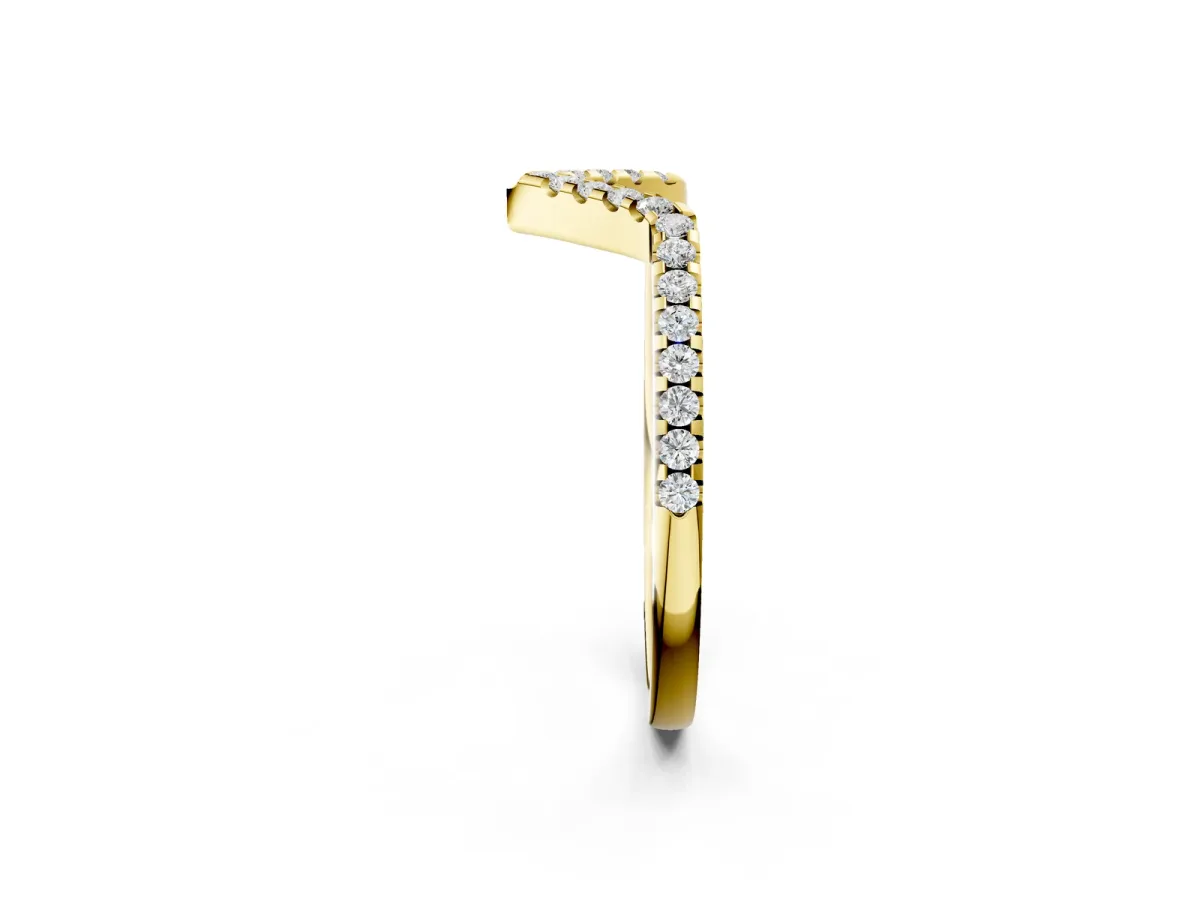 V-Shaped Pavé Round Diamond Chevron Band with Shared Prong Setting Yellow gold