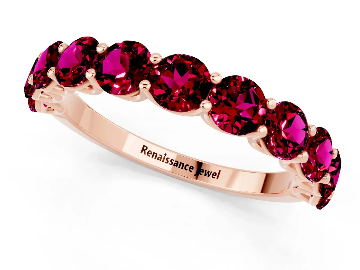 Round Garnet Shared Prong Eternity Band Rose gold