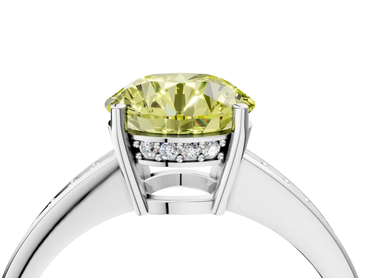 Fancy Yellow Round Cut Solitaire Pavé Band Prong Setting Ring Silver