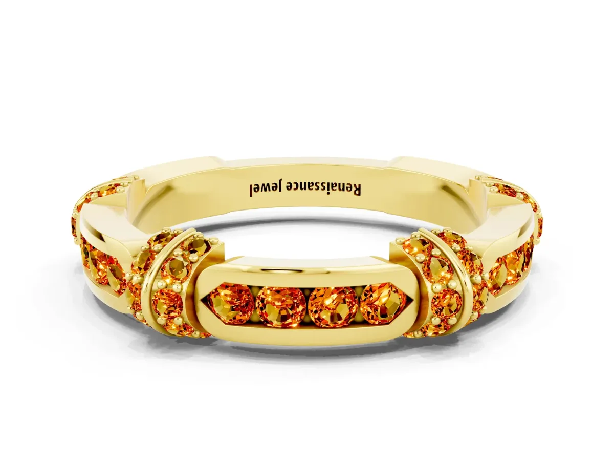 Pavé Round Citrine Link Band with Bezel Setting Yellow gold