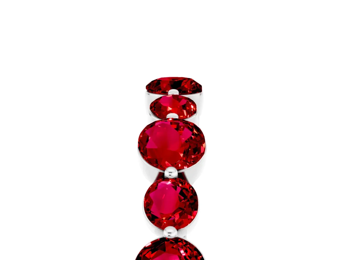 Round Ruby Scalloped Prong Set Eternity Band Platinum
