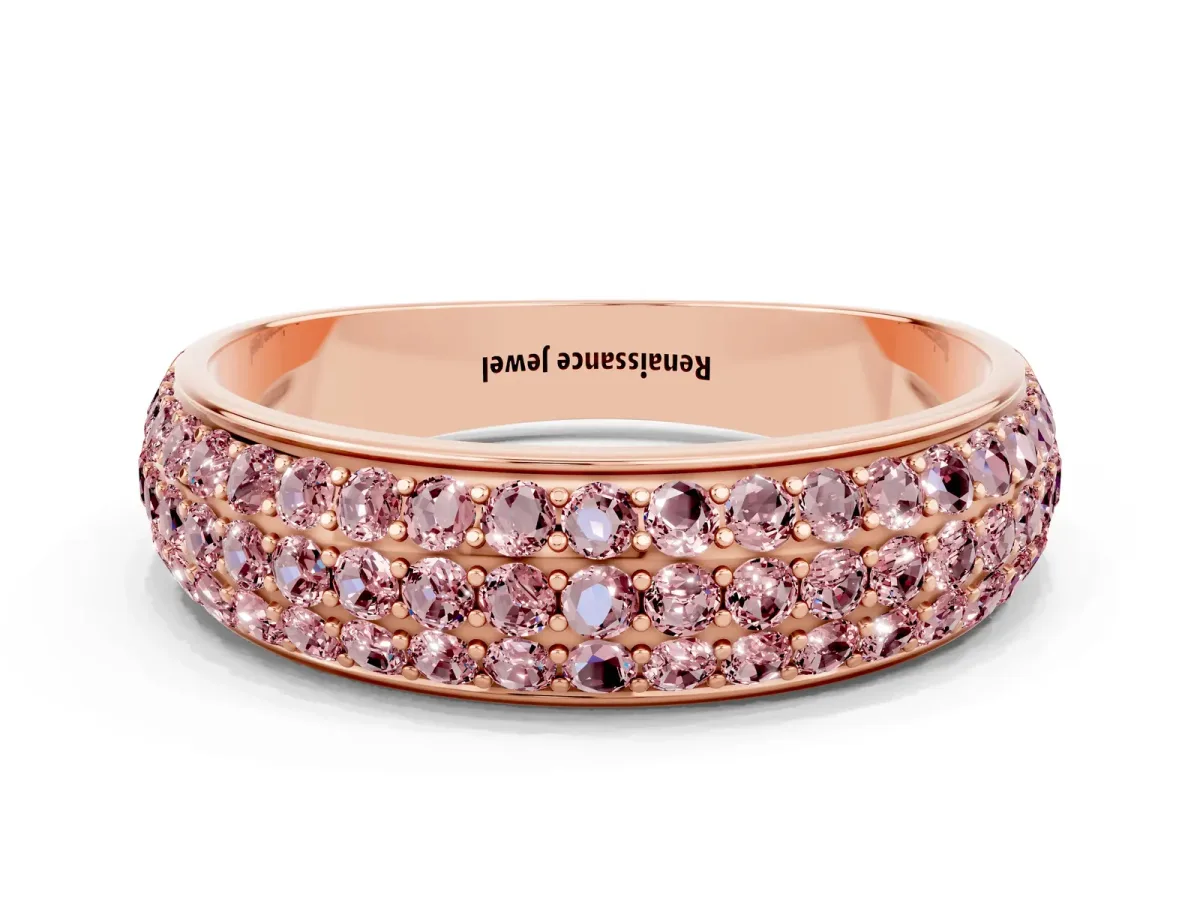 Three-Row Round Morganite Eternity Band with Shared Prong Setting Rose gold
