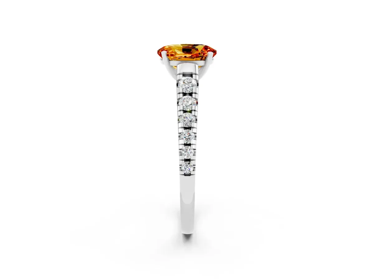 Oval Cut Citrine Cathedral Solitaire Ring with Round Pavé Band Silver