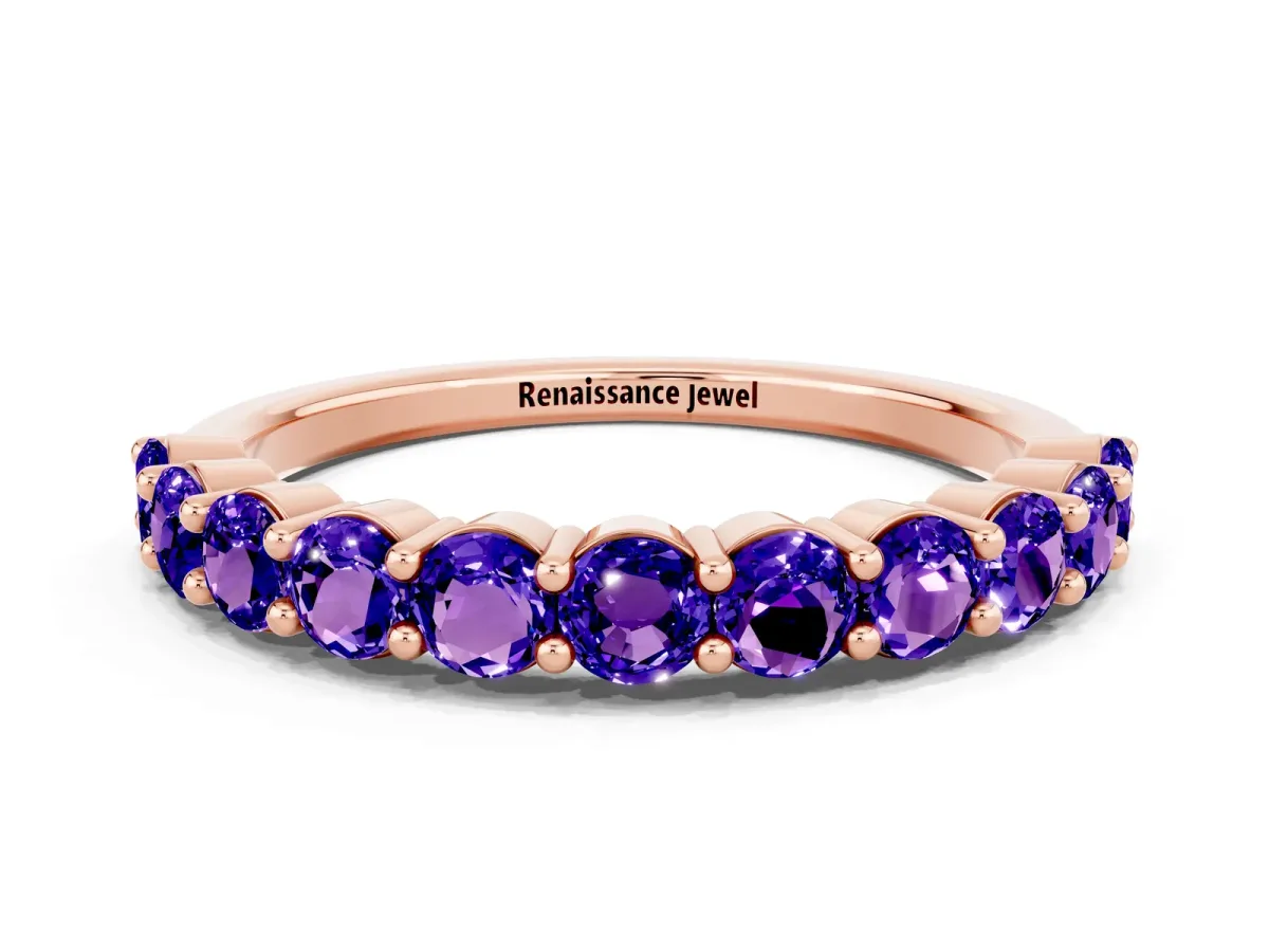 Round Tanzanite Half Eternity Band with Prong Setting Rose gold