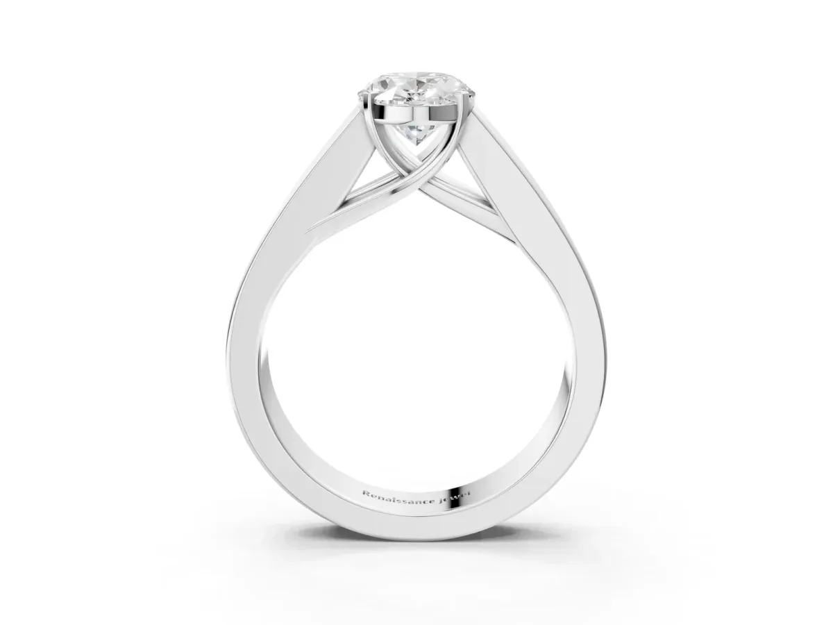 Oval Cut Cut Channel Set Solitaire Ring with Four-Prong Setting White gold