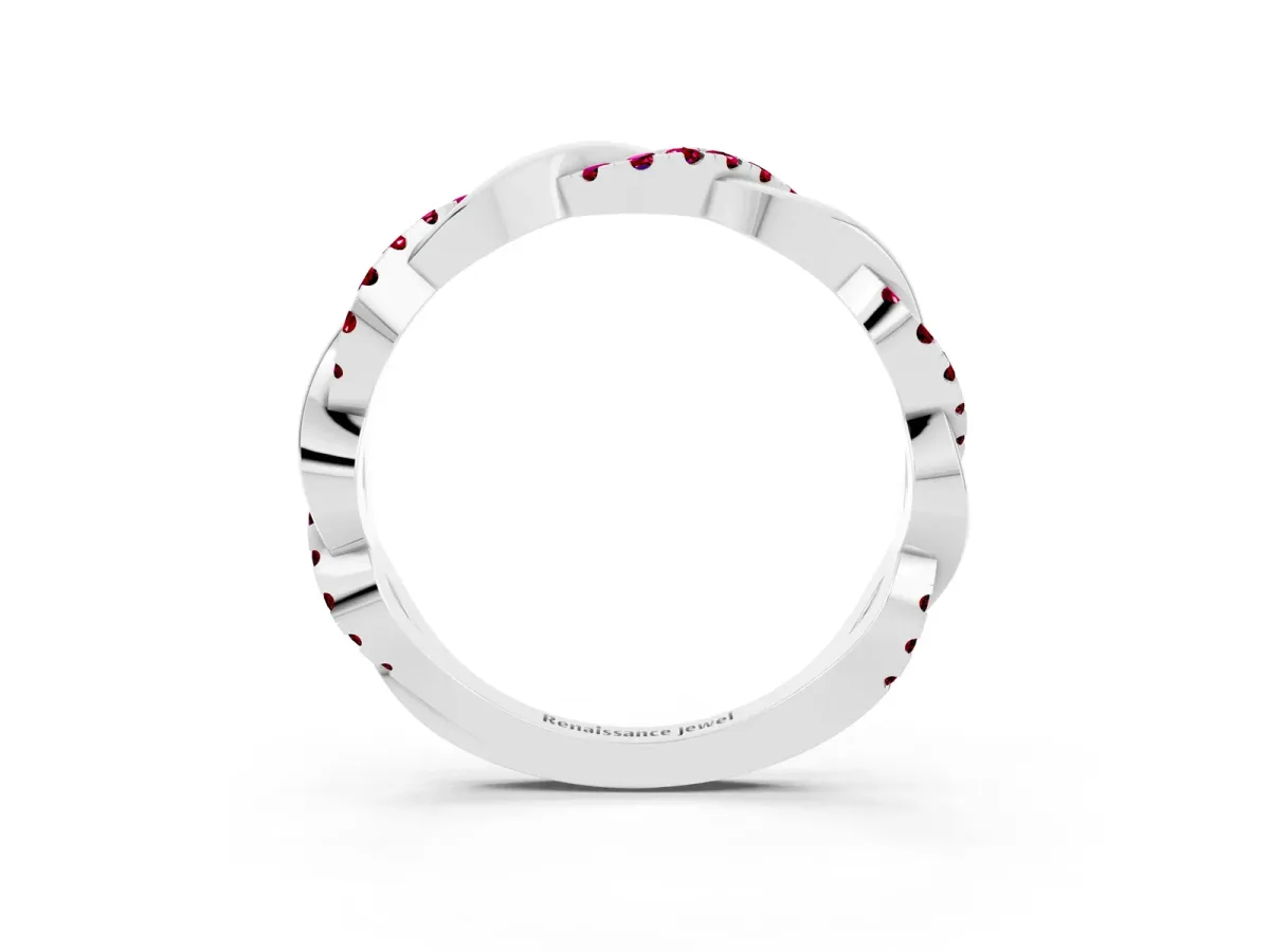 Round Garnet Twist Eternity Band with Pavé Setting White gold