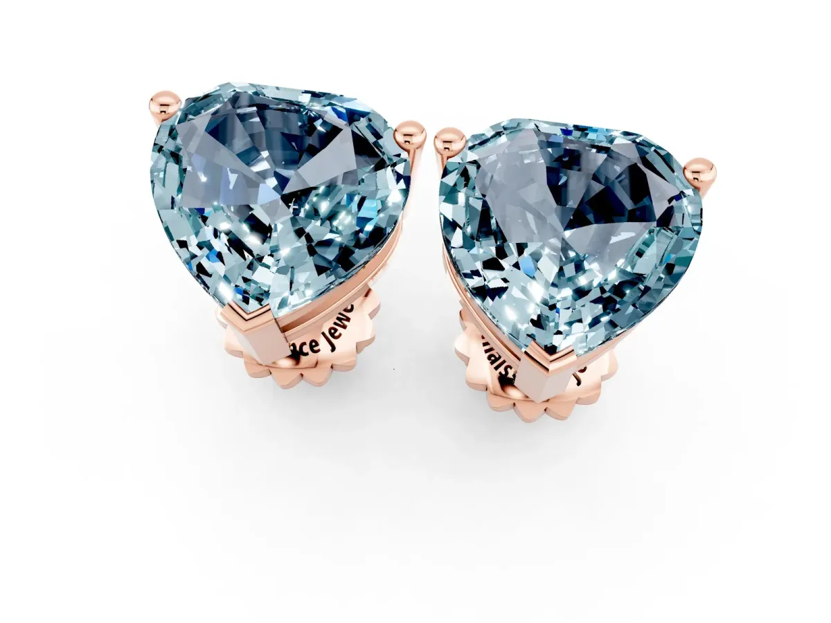 Heart Cut Aquamarine Stud Earrings Rose gold