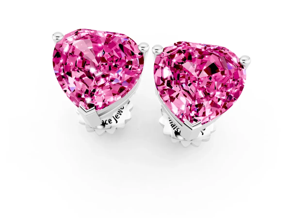 Heart Cut Pink Sapphire Stud Earrings Silver