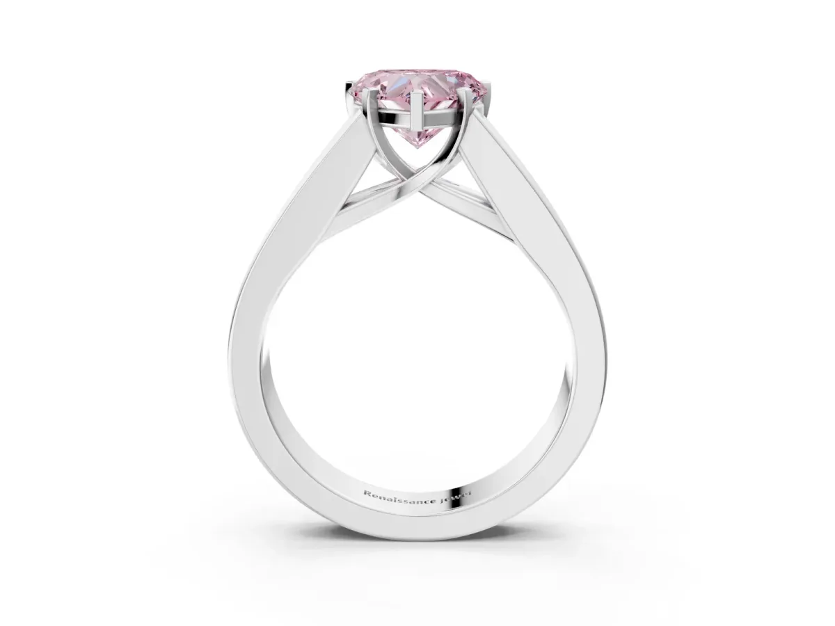 Fancy Pink Heart Cut Cut Channel Set Solitaire Ring with Four-Prong Setting Silver