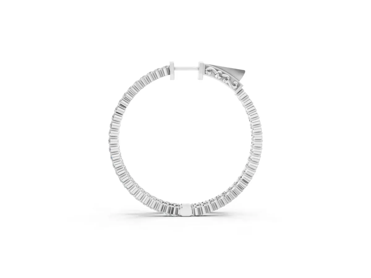 Round Diamond Hoop Earrings with Pave Setting and Shared Prong Silver