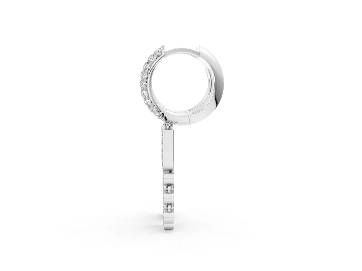 Round Diamond Initial U Huggie Hoop Earrings Silver