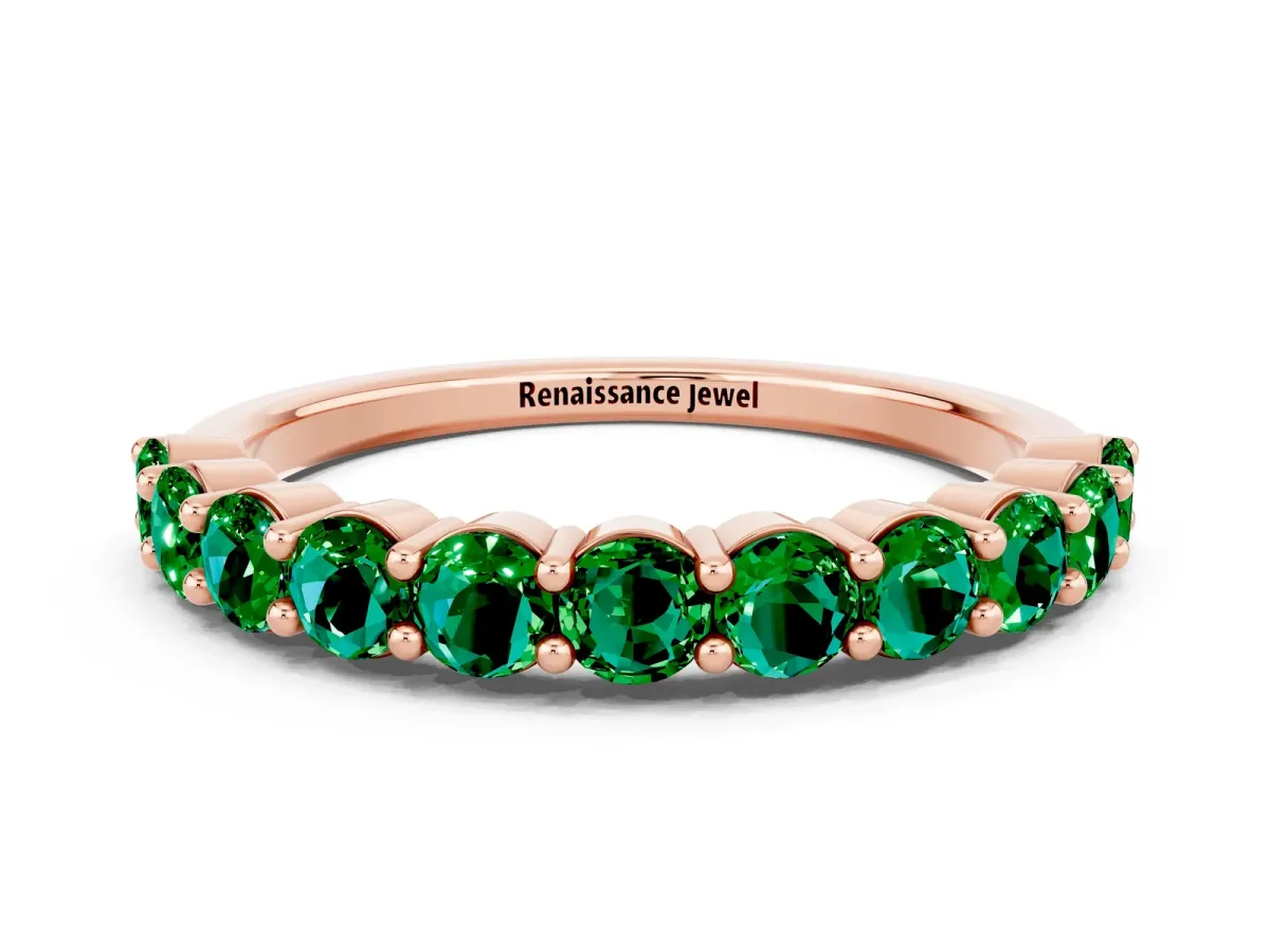 Round Emerald Half Eternity Band with Prong Setting Rose gold