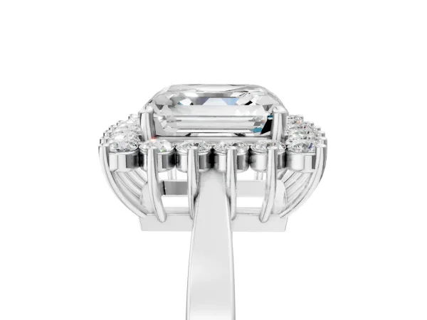 Asscher Cut Cut Diamond Halo Ring with Round Brilliant Halo and Solitaire Band Platinum
