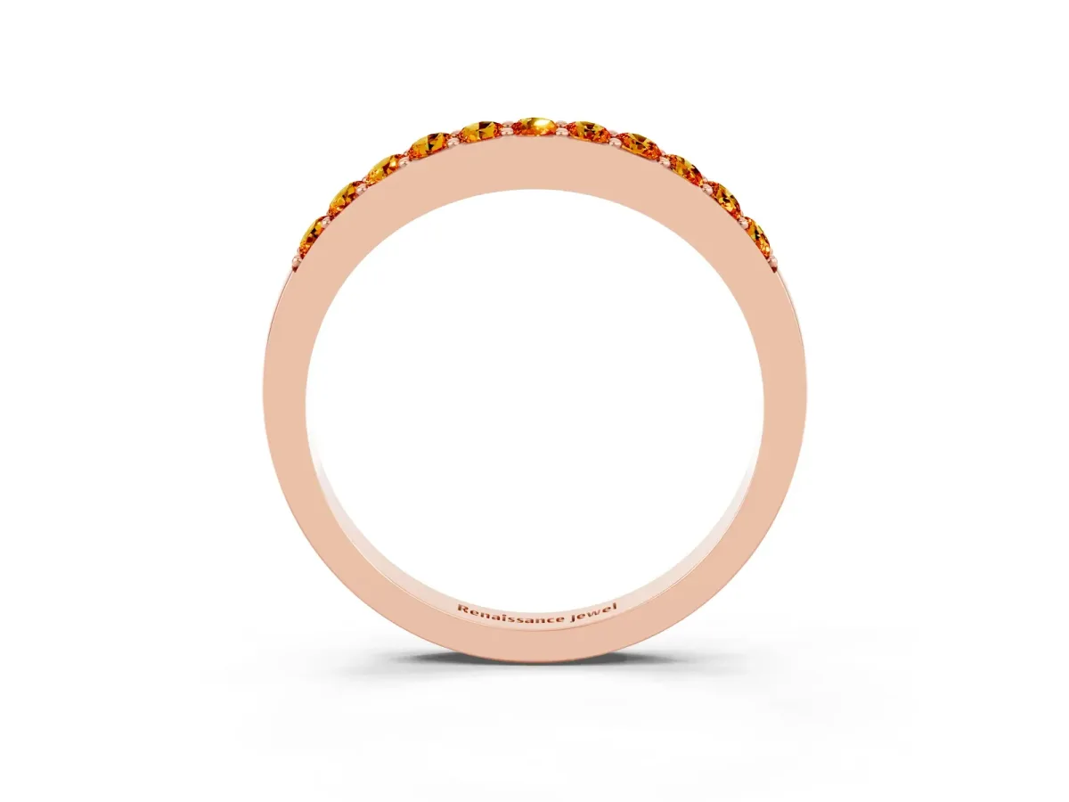 Round Citrine Curved Wedding Band with Channel Setting Rose gold