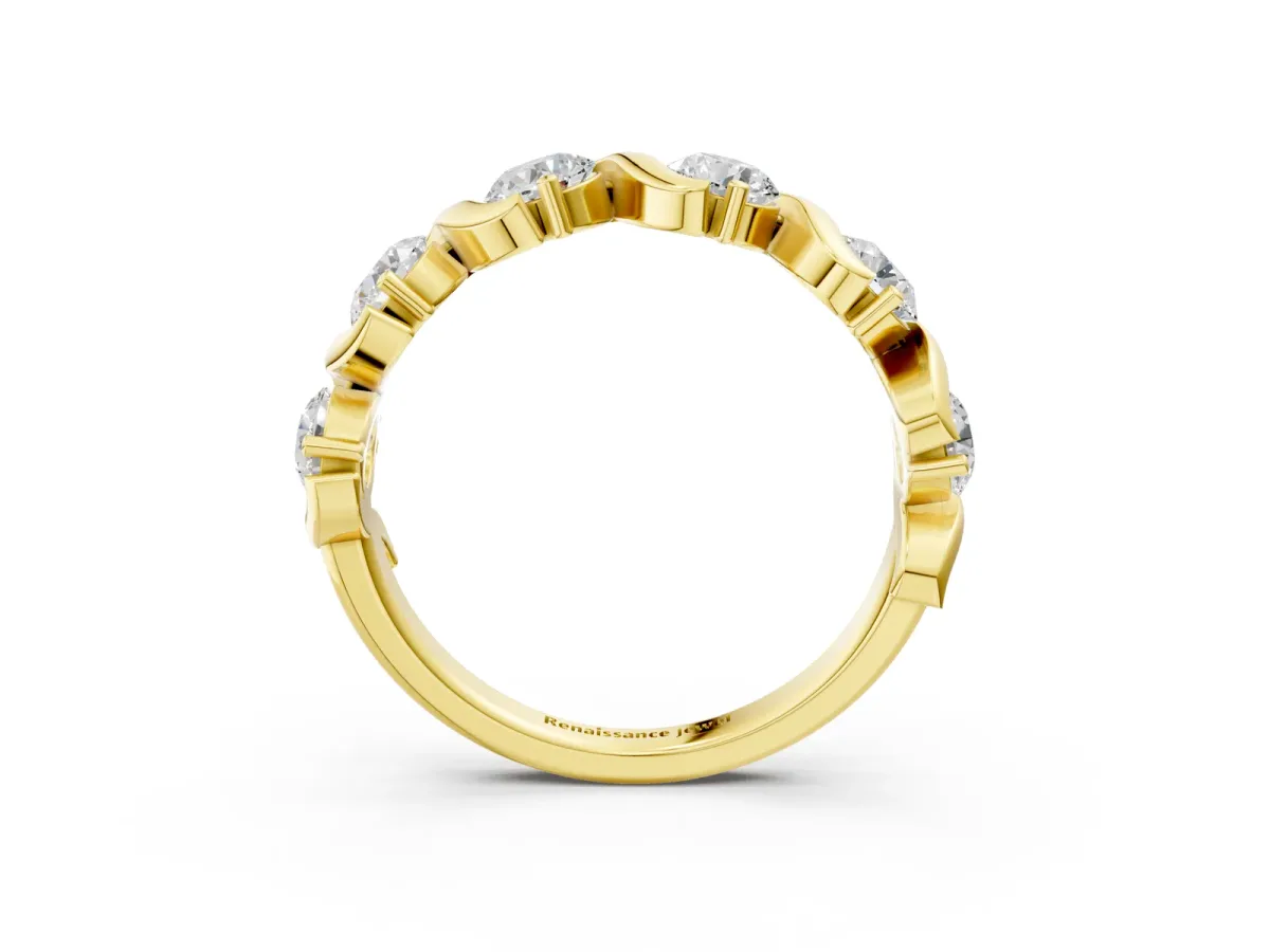 Round Diamond Half Eternity Band with Wave Prong Setting Yellow gold