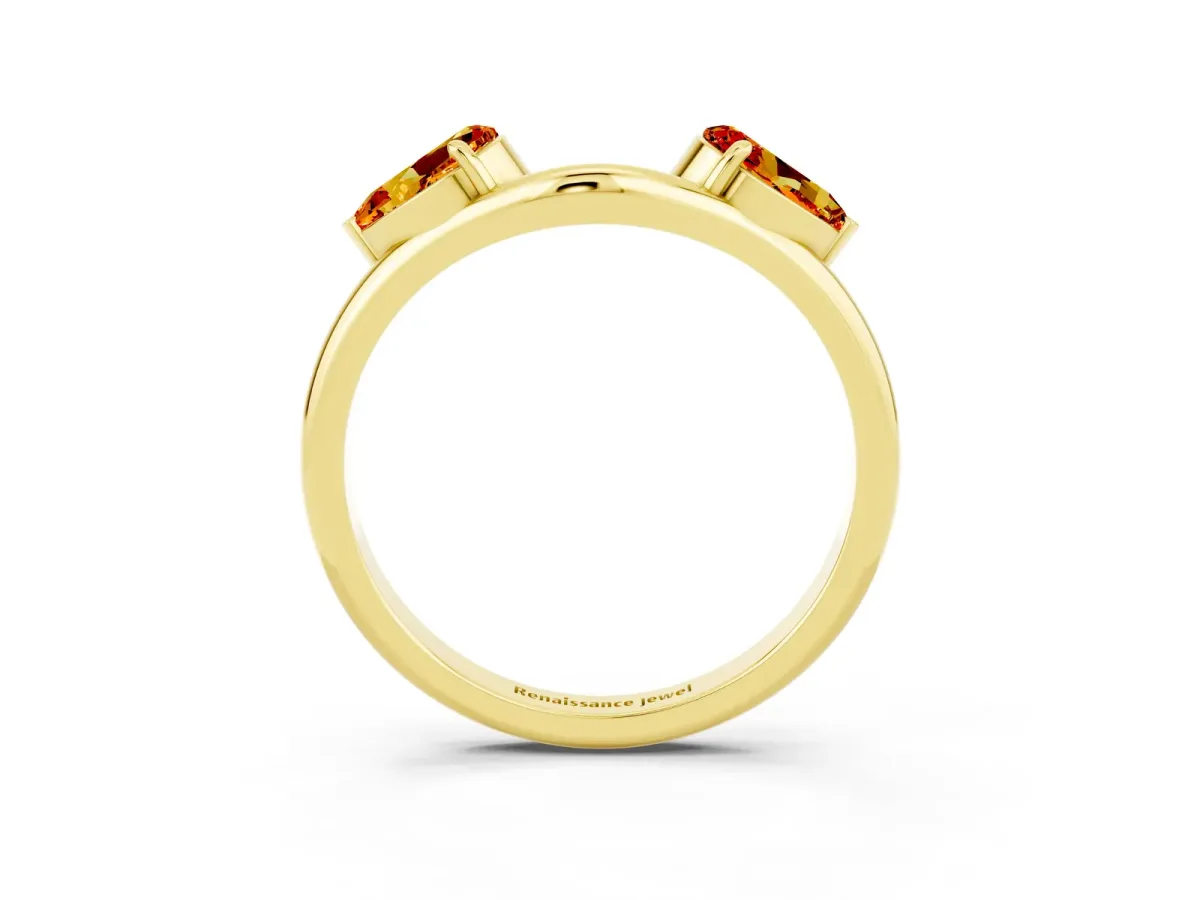 Two-Stone Pear Citrine Bypass Ring with Prong Setting Yellow gold