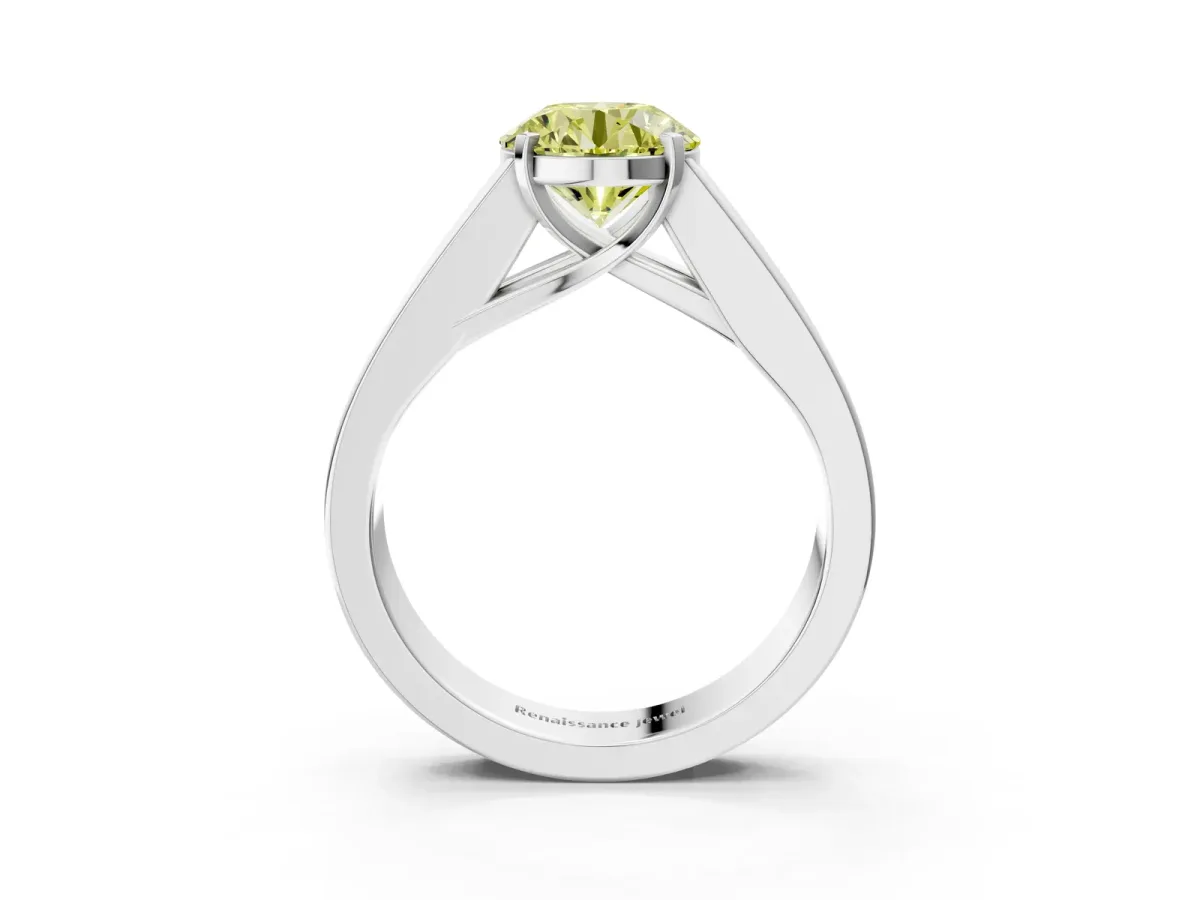 Fancy Yellow Round Cut Cut Channel Set Solitaire Ring with Four-Prong Setting Silver