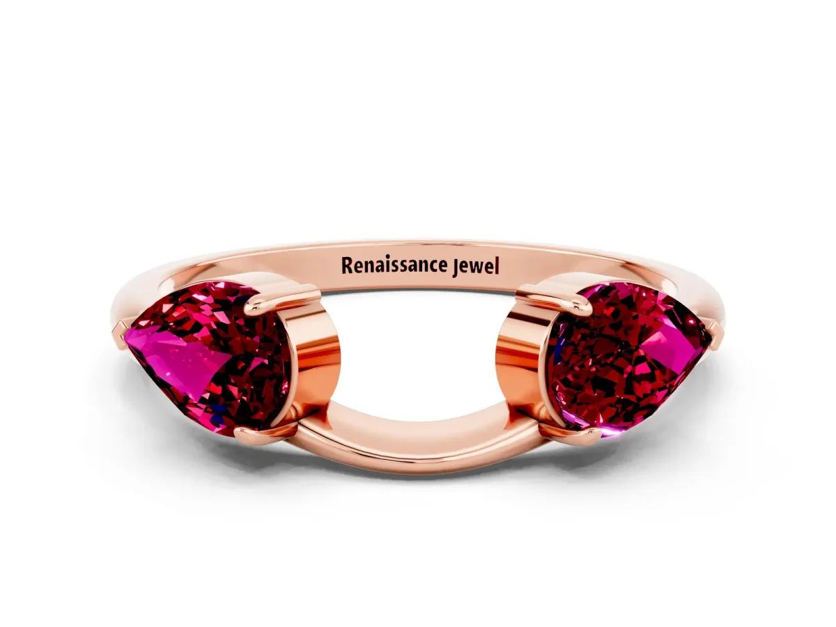 Two-Stone Pear Garnet Bypass Ring with Prong Setting Rose gold
