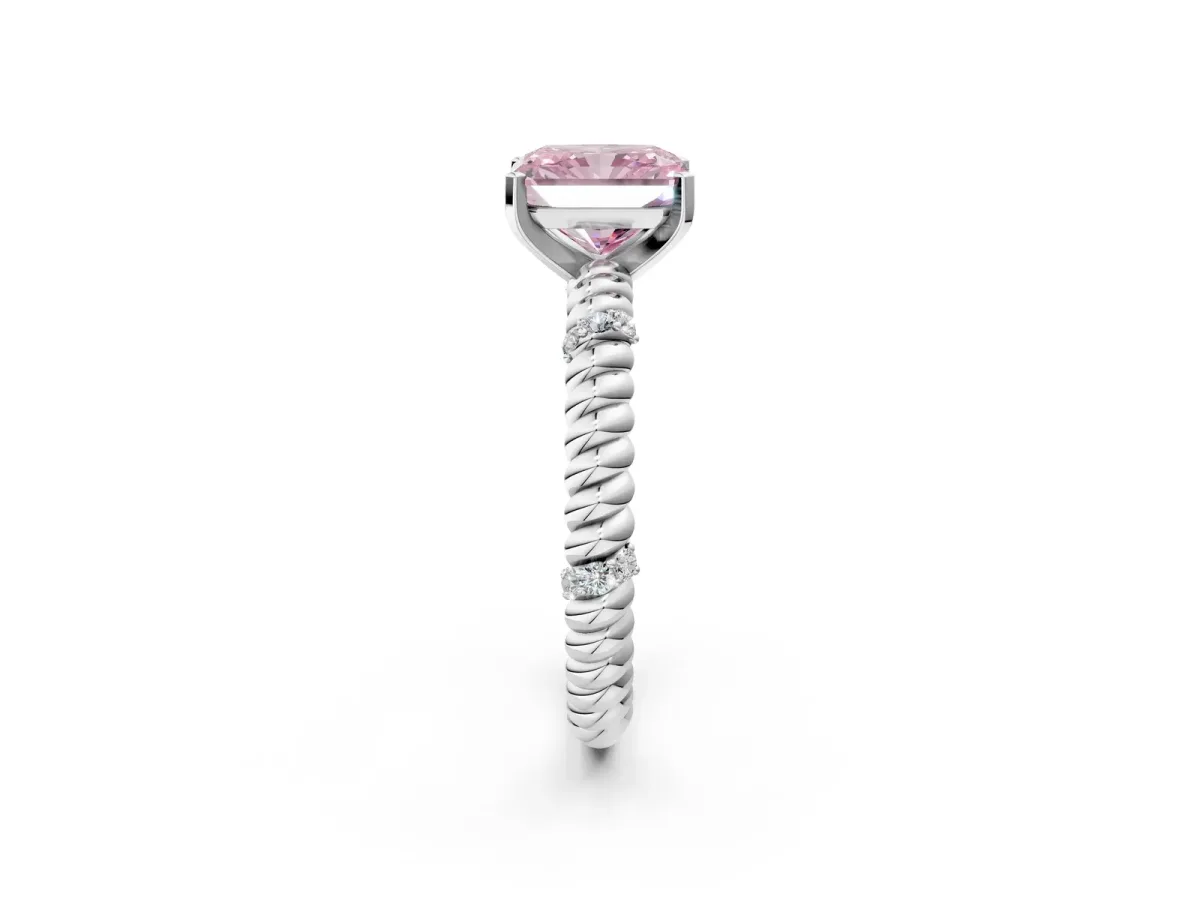 Fancy Pink Radiant Cut Solitaire Twisted Band Prong Set Engagement Ring Silver