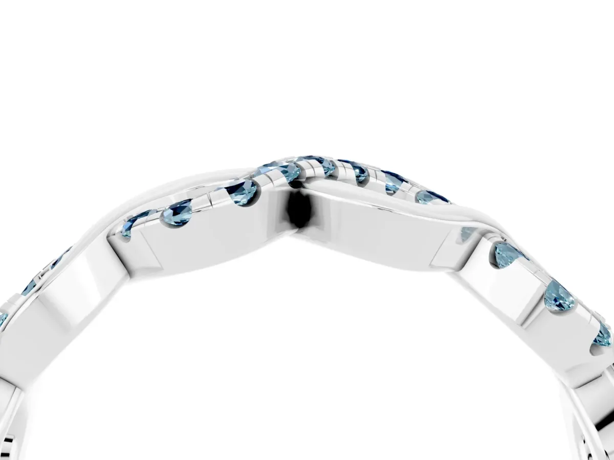 Twist Infinity Round Aquamarine Band with Pavé Setting Platinum