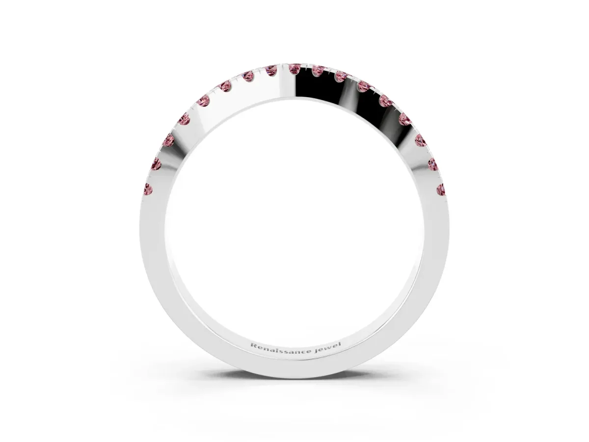 Round Morganite Pavé Curved Band with Shared Prong Setting Silver