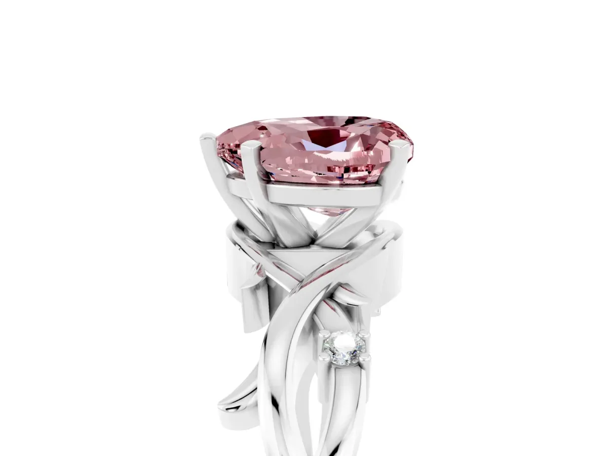 Heart Cut Morganite Solitaire Ring with Twisted Band and Prong Setting Platinum