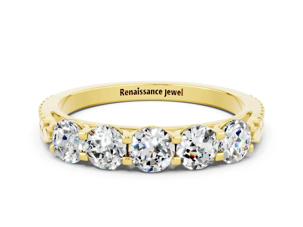 Five-Stone Round Moissanite Prong-Set Band Yellow gold