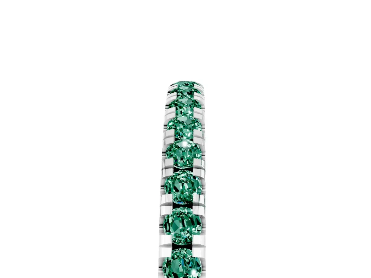 Pavé Round Green Sapphire Half Eternity Band with Shared Prong Setting Platinum