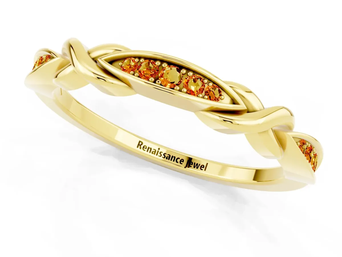 Twisted Marquise Citrine Pavé Band with Shared Prong Setting Yellow gold