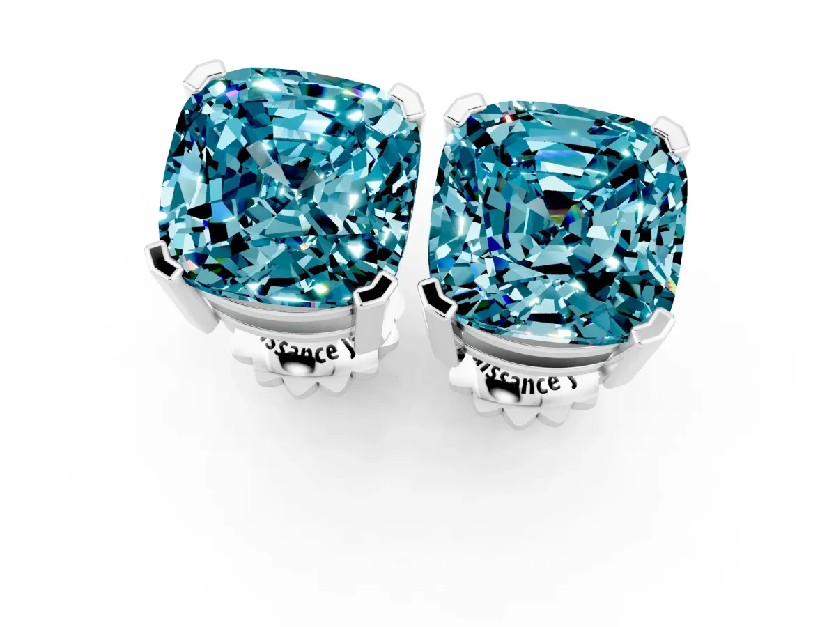 Cushion Cut Blue Topaz Stud Earrings White gold