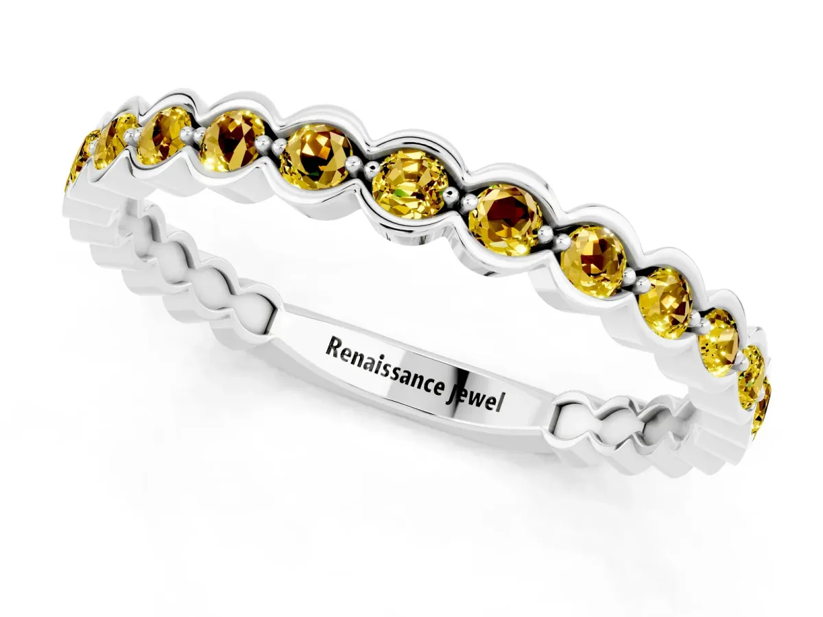 Round Yellow Sapphire Bezel Set Eternity Band Platinum