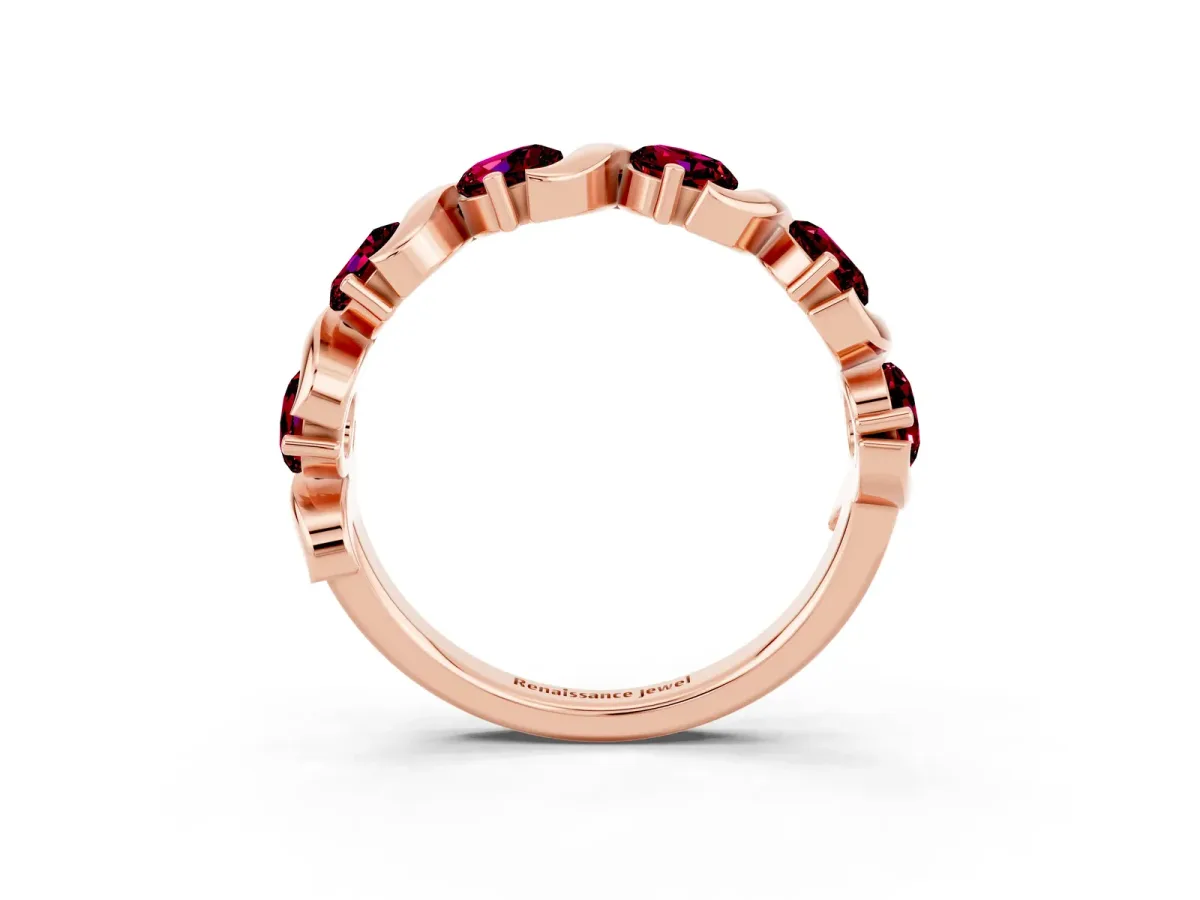 Six-Stone Round Garnet Wave Band with Shared Prong Setting Rose gold