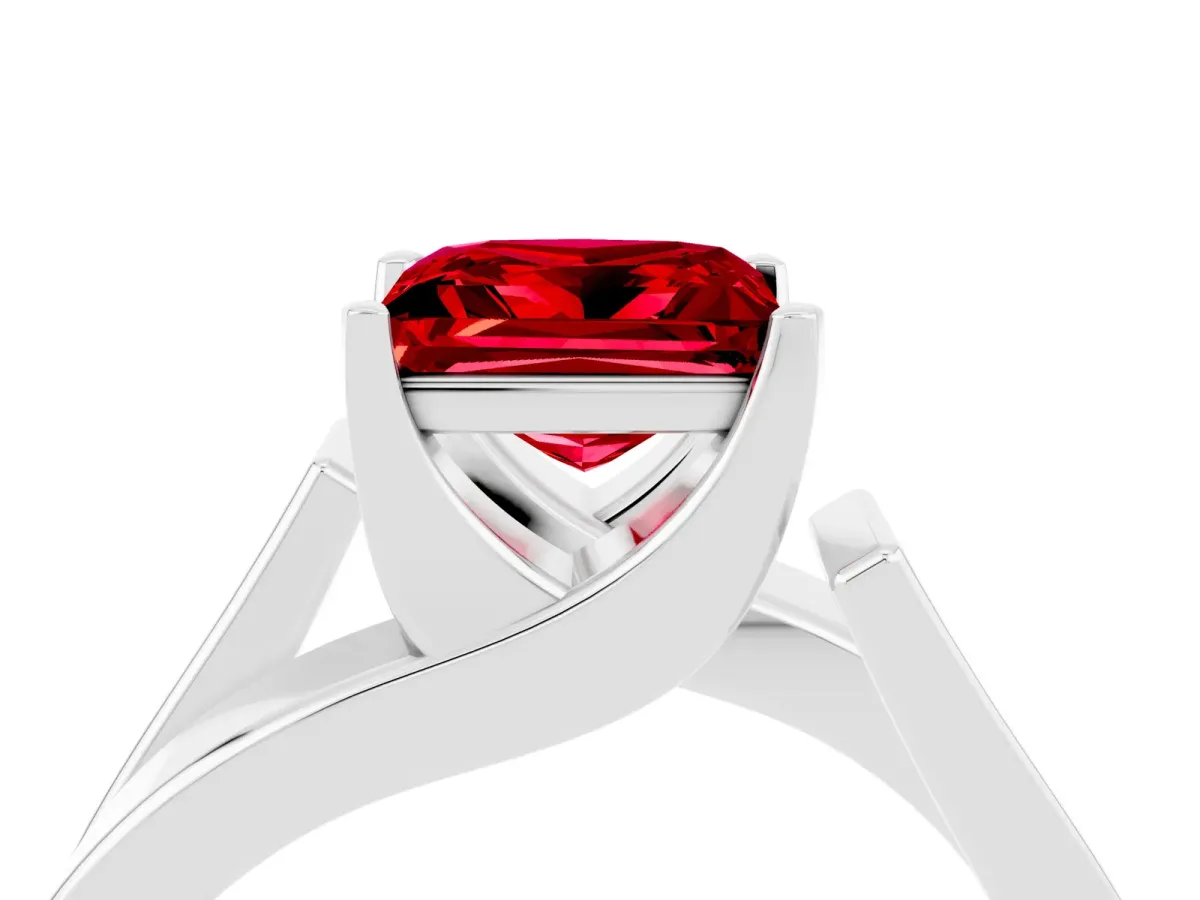 Modern Tension Set Princess Cut Ruby Solitaire Wide Band Ring White gold