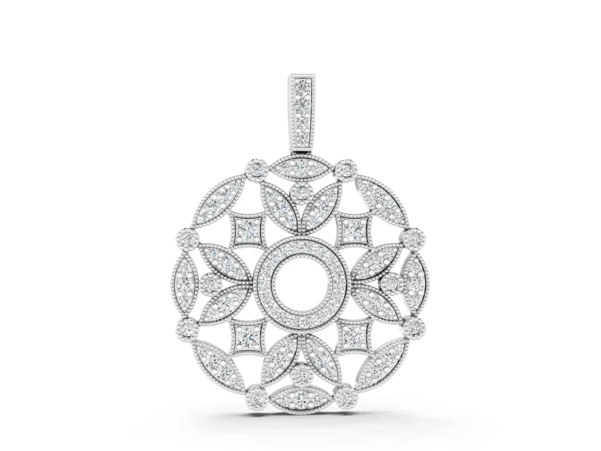 Round Diamond Pavé Filigree Pendant Silver