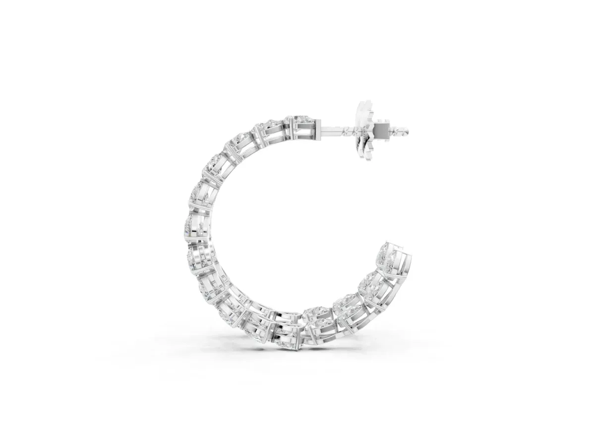 Pear Diamond Open Hoop Earrings Silver