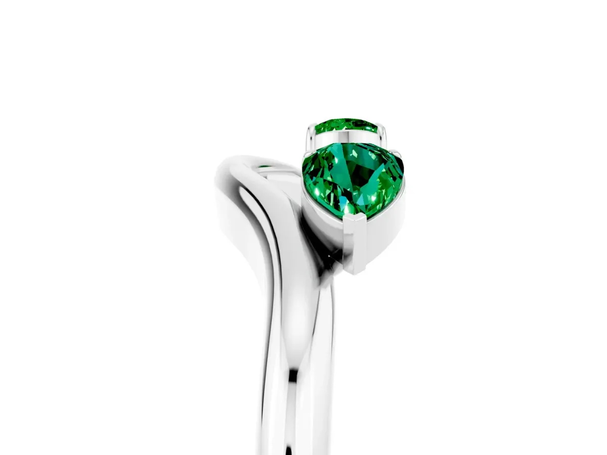 Pear Cut Emerald Two-Stone Open Band Ring with Prong Setting White gold