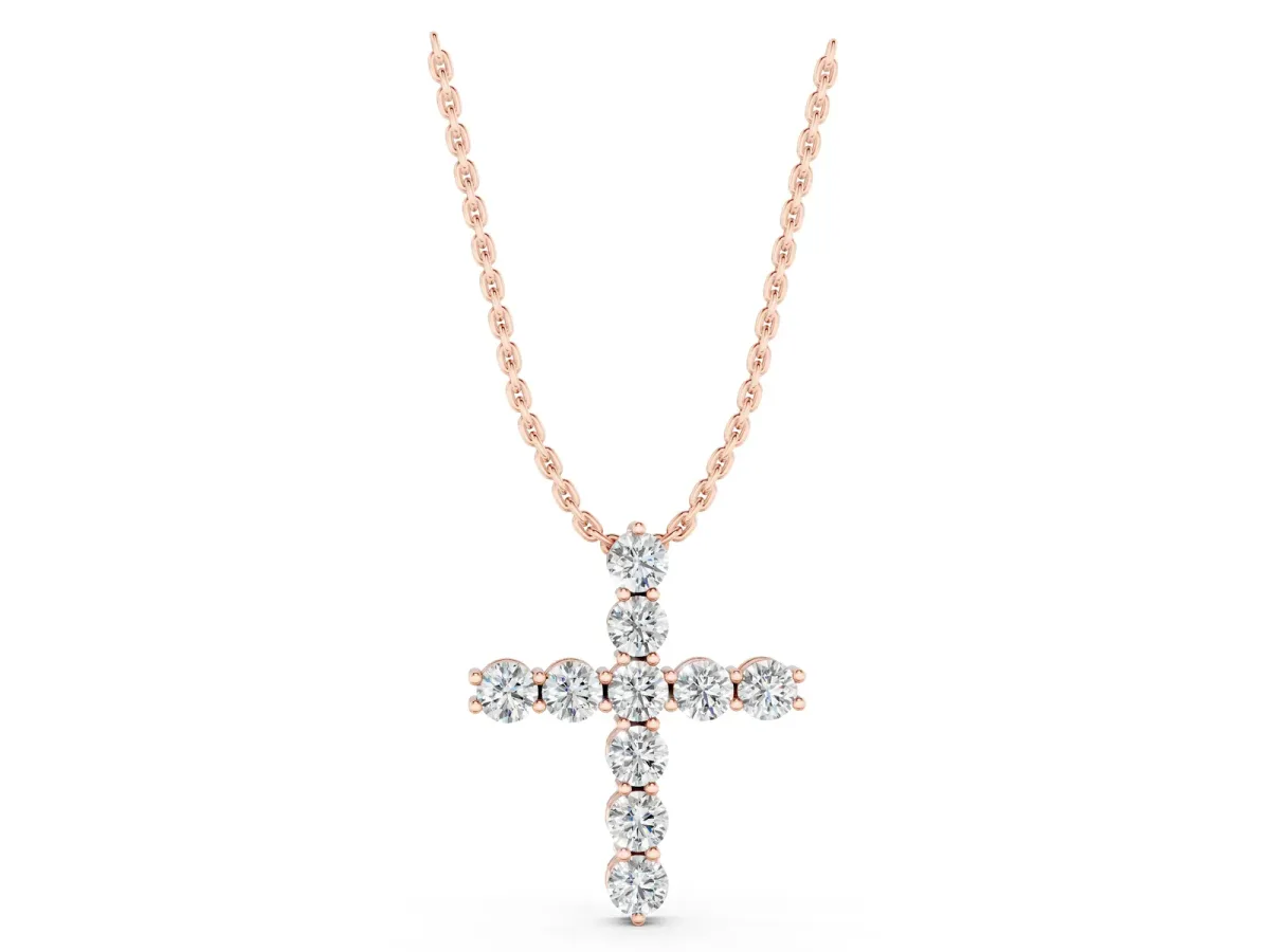 Round Diamond Prong-Set Cross Pendant Rose gold