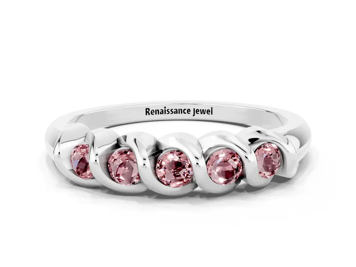 Round Morganite Eternity Band with Twist Prong Setting Silver