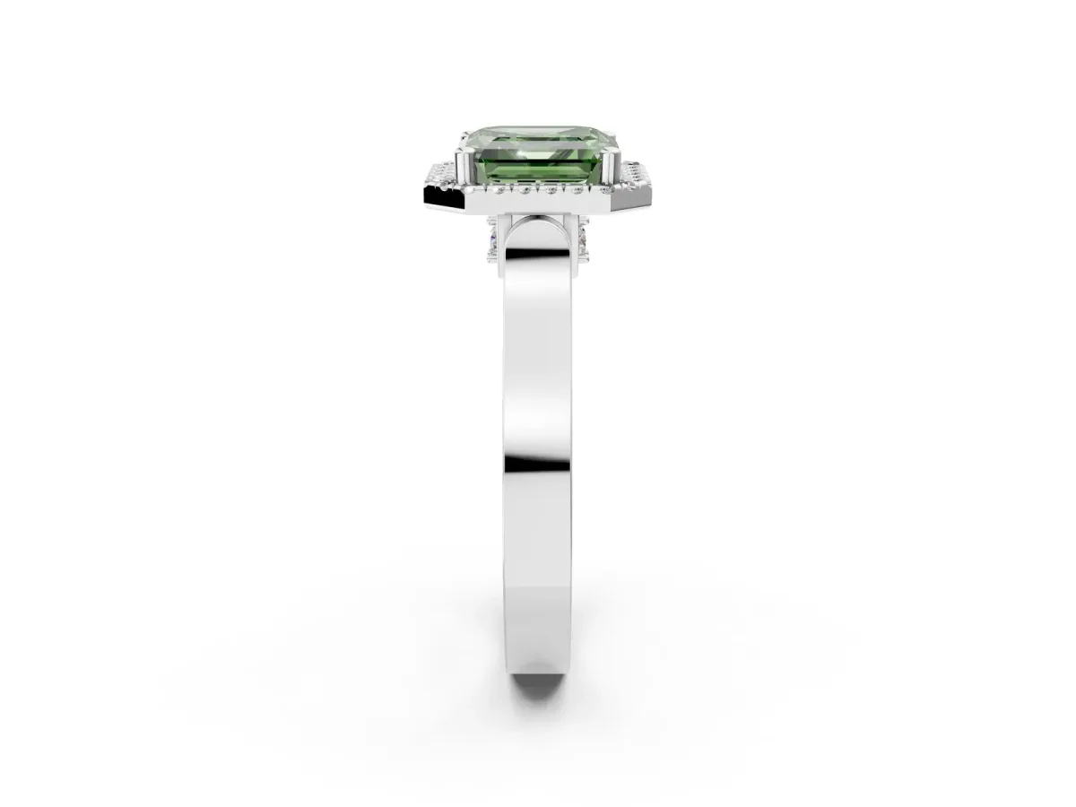 Fancy Green Asscher Cut Halo Pave Split Shank Prong Setting Ring Platinum