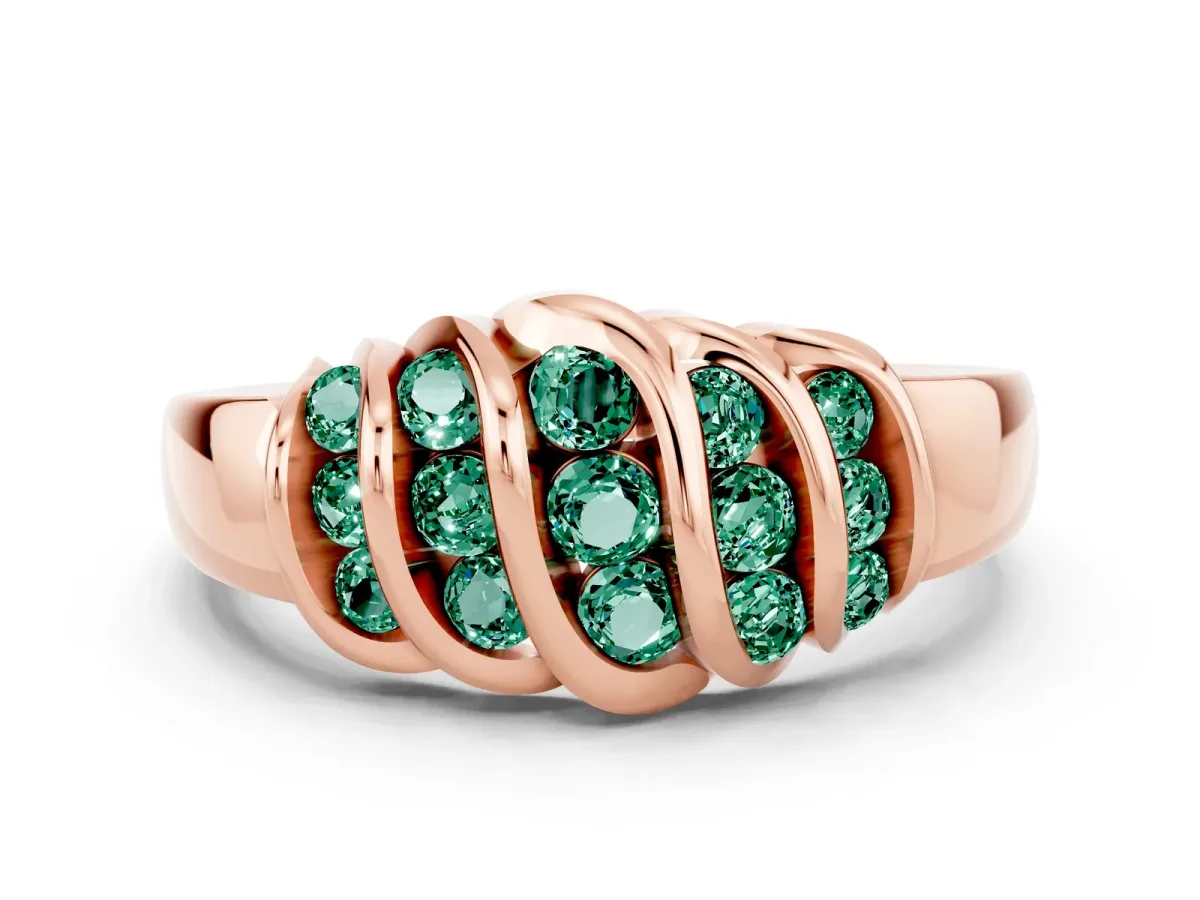 Round Green Sapphire Multi-Row Crossover Band Rose gold