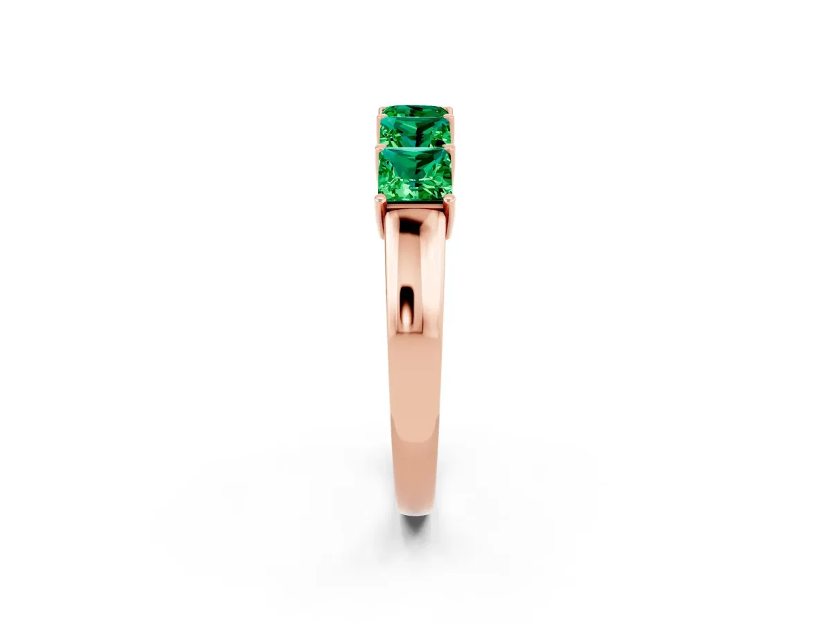 Princess Cut Five-Stone Emerald Band with Prong Setting Rose gold