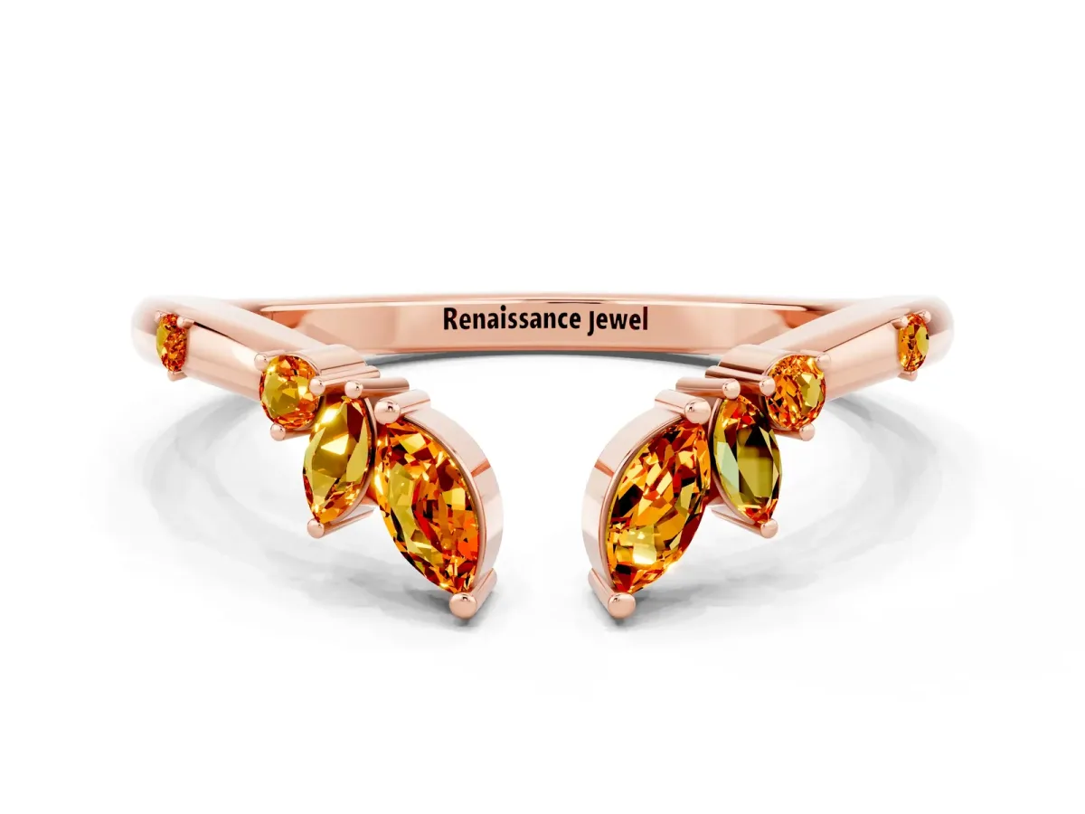 Open Marquise Cluster Citrine Band with Prong Setting Rose gold