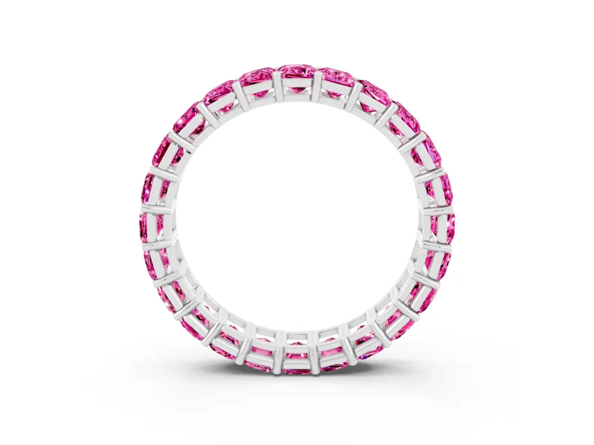 Emerald Cut Pink Sapphire Eternity Band with Shared Prong Setting Platinum