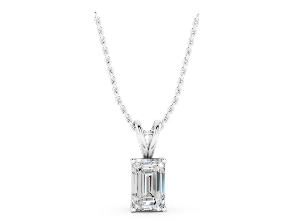 Emerald Cut Solitaire Pendant with Four-Prong Setting Silver