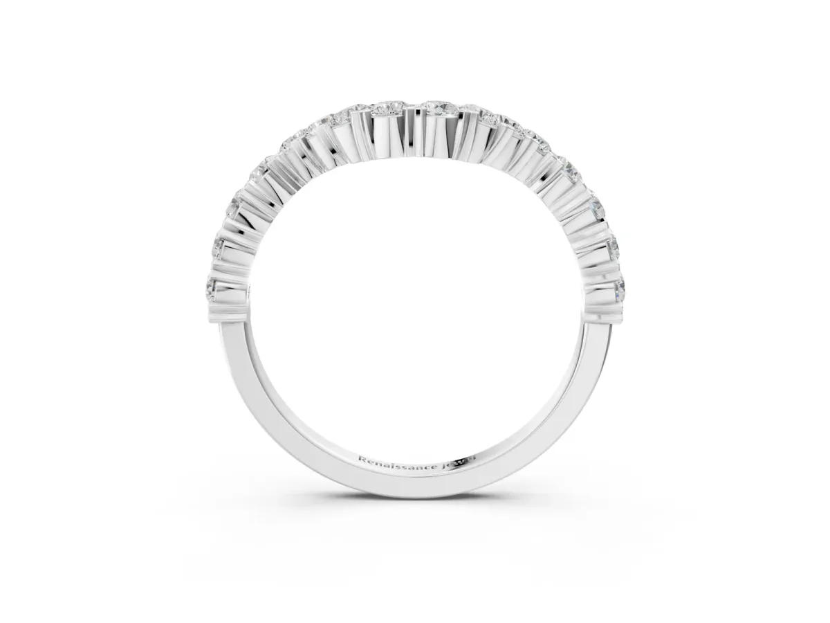 V-Shaped Diamond Round Cut Pavé Band with Prong Setting White gold